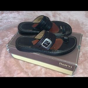 Born size 8 black leather sandals